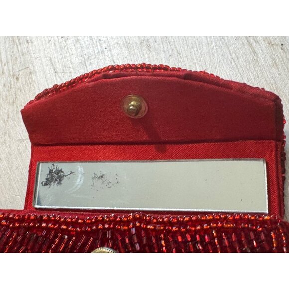 Beaded Red Lipstick Snap Closure & Interior Mirror - Picture 6 of 11